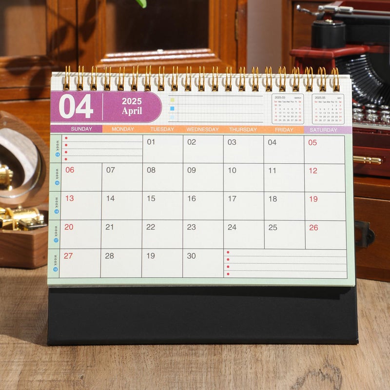 Stiamvd Small Desk Calendar 2025-2026  Standing Flip Desktop Calendar from Now 2025 to June 2026 - Metal Ring Twin-Wire Binding Monthly Desktop Calendar for Home Office School (Black) - Image 3